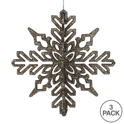 Vickerman 6" Moss Green 3D Glitter Snowflake Christmas Ornament Set of 3