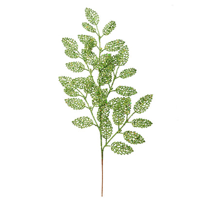 Vickerman 22" Lime Glitter Loral Leaf Artificial Christmas Spray. Includes 12 sprays per pack.