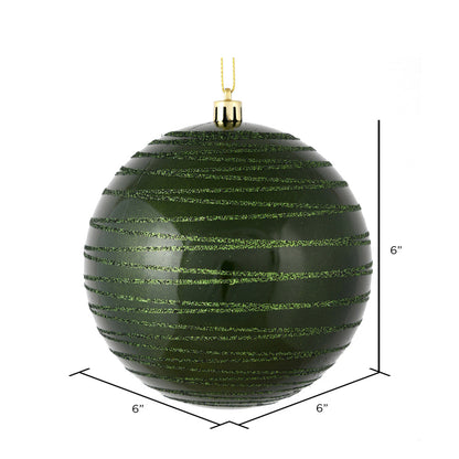 Vickerman 6" Moss Green Candy Finish Ball Ornament with Glitter Lines 3 per Bag