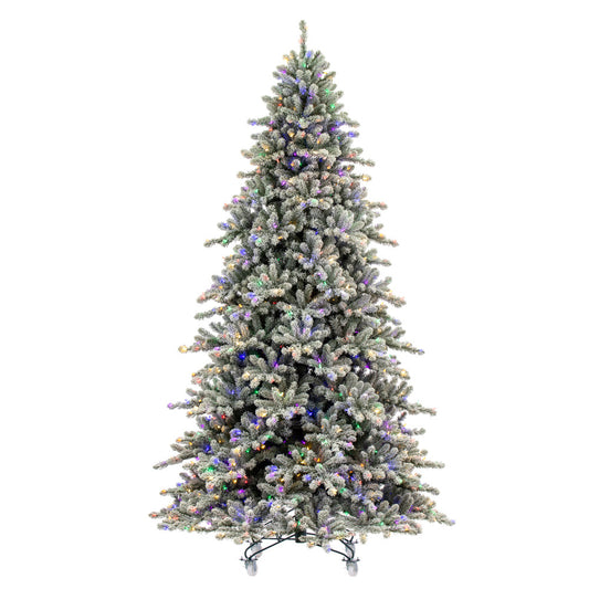 Vickerman 7.5' x 59" Flocked Bavarian Pine Artificial Pre-Lit Christmas Tree Multi-Colored Lights.
