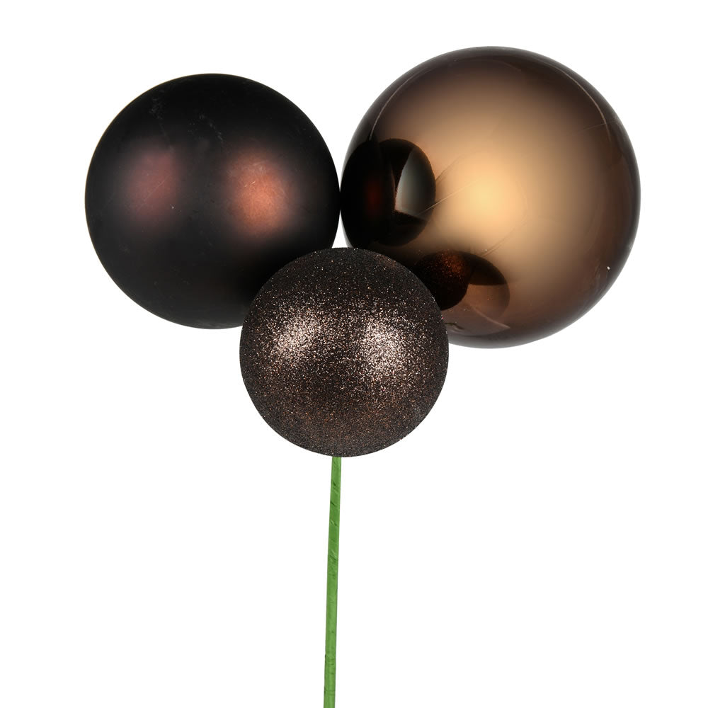 Vickerman 18" Chocolate Ball Ornament Christmas Pick Pack of 2