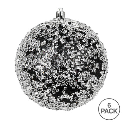 Vickerman 4" Black Glitter Hail Ball Ornament 6 per Bag