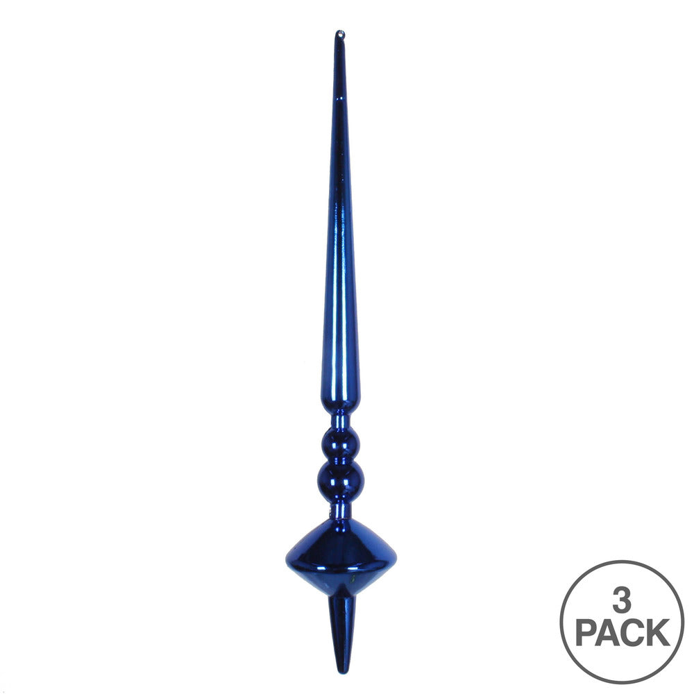 Vickerman 12" Blue Shiny Cupola Finial Ornament Pack of 3