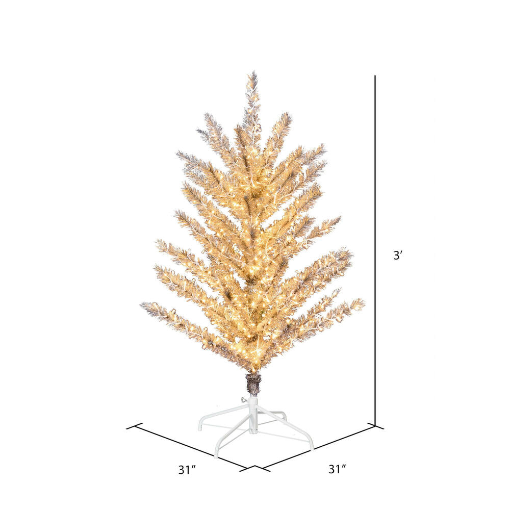 Vickerman 3' x 31" Vintage Aluminum Artificial Tree Warm White Low Voltage LED 3mm Lights.
