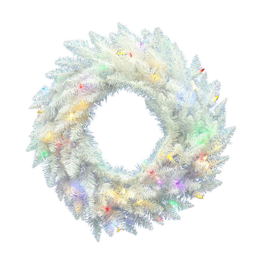 Vickerman 30" Sparkle White Spruce Artificial Christmas Wreath Multi-Colored LED Lights