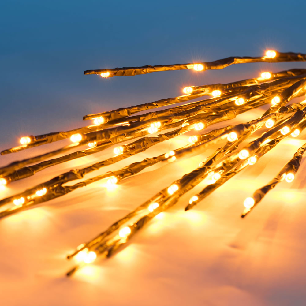 Vickerman 60 Gold Wide Angle LED Twig Light Set on Brown Wire Pack of 3