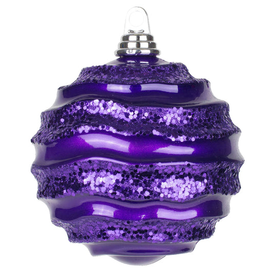 Vickerman 6" Plum Stripe Candy Finish Wave Ball Christmas Ornament with Glitter Accents