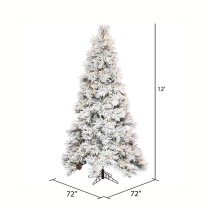 Vickerman 12' x 72" Flocked Atka Slim Artificial Christmas Tree Warm White LED lights.
