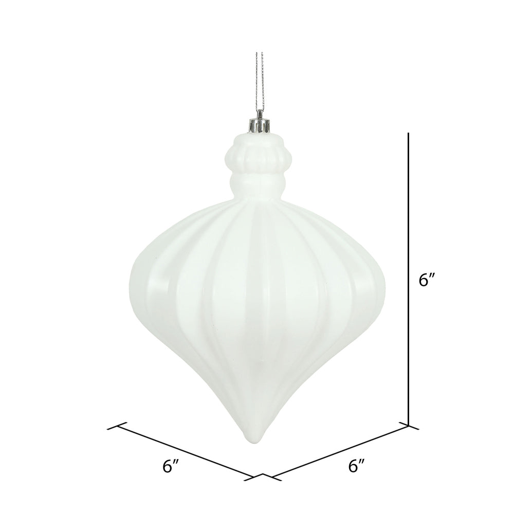 Vickerman 6" White Matte Onion Drop Christmas Ornament 4 per Bag