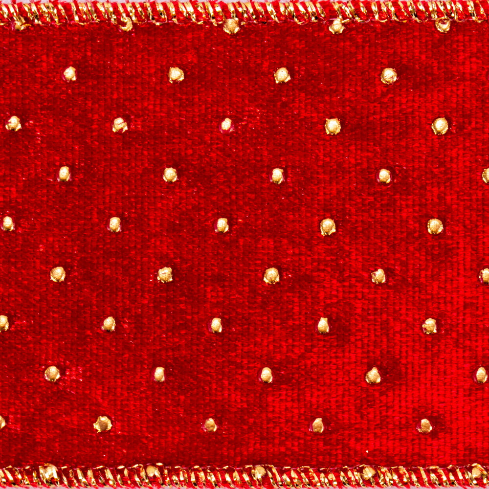 Vickerman 2.5" x 10 Yards Red with Gold dots Ribbon