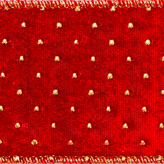 Vickerman 2.5" x 10 Yards Red with Gold dots Ribbon