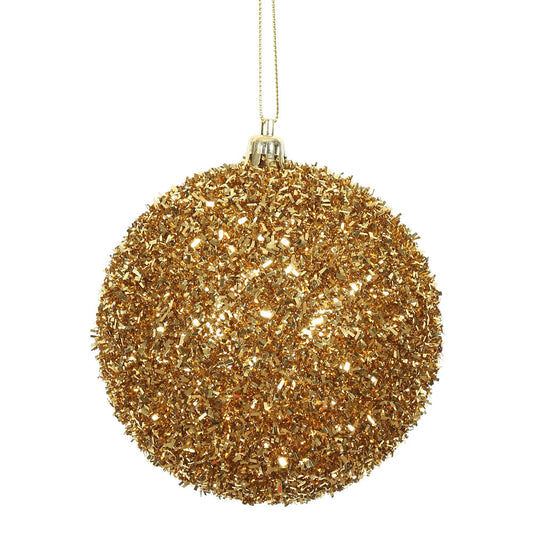 Vickerman 4" Antique Gold Tinsel Ball Ornament 4 per Bag