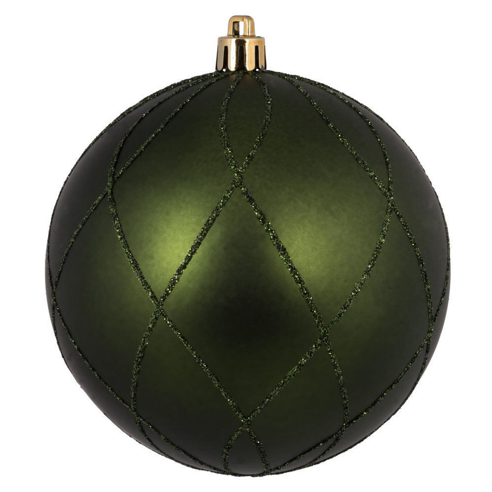 Vickerman 4" Moss Green Matte and Glitter Swirl Ball Ornament 4 per Box