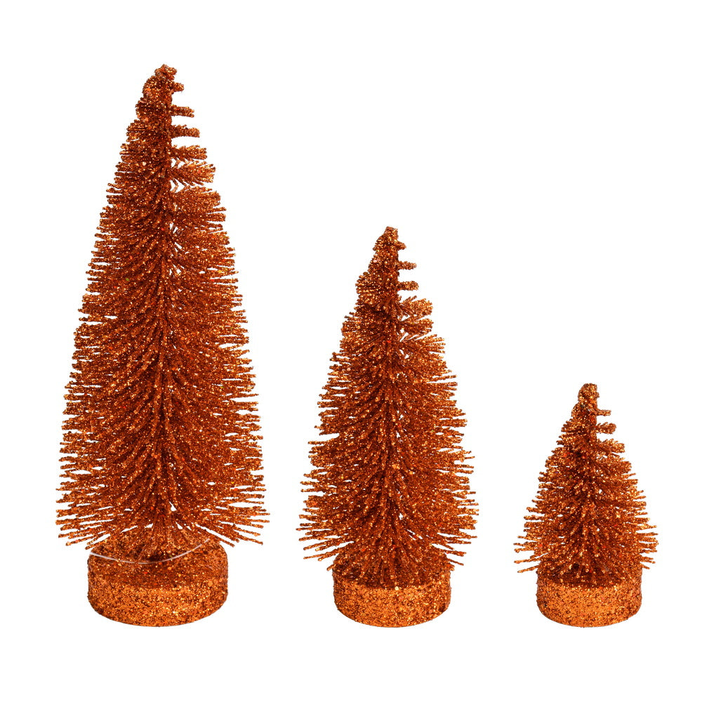 Vickerman 3"-5"-7" Burnished Orange Glitter Oval Pine Artificial Christmas Tree Set of 3