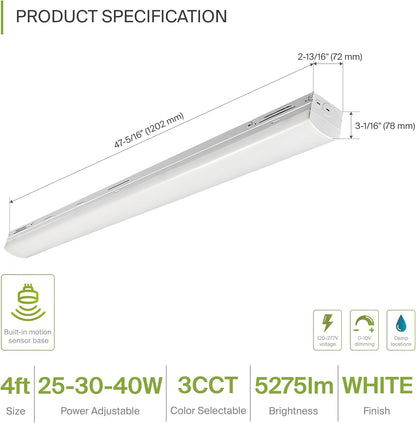 ASD Lighting LED Stairwell Fixture with Q-base 4feet Power Adjustable 25/30/40W 120-277V CCT Selectable 3500/4000/5000K Dimmable White UL DLC Premium