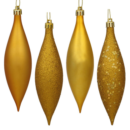 Vickerman 5.5" Antique Gold Finial Drop Christmas Ornament Assorted 4 Finish 8 per Pack