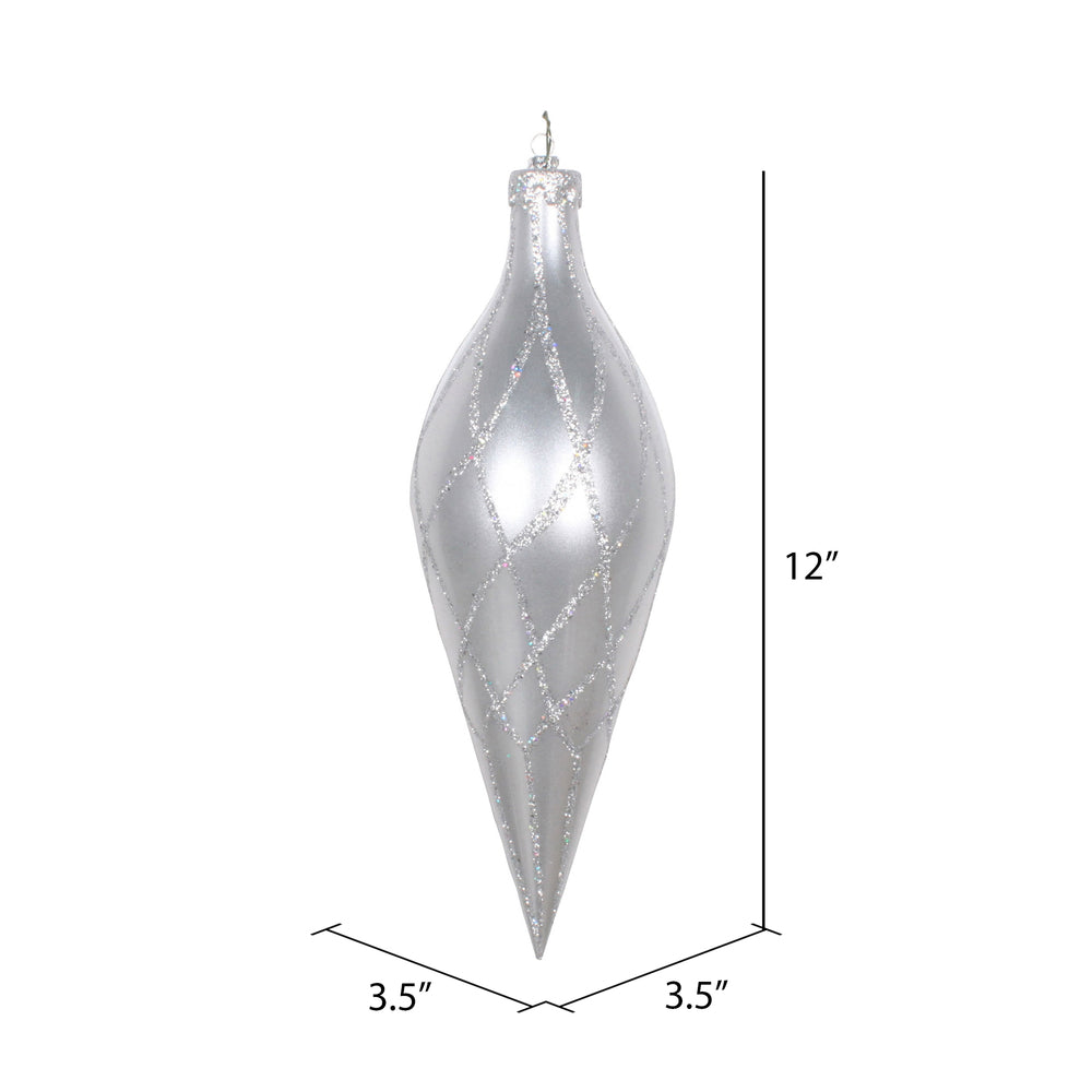 Vickerman 12" Silver Candy Finish Finial Ornament with Glitter Accents