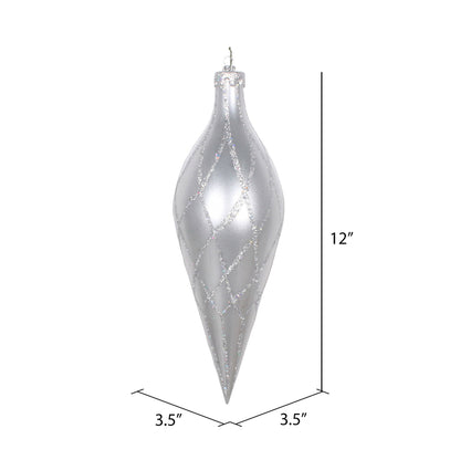 Vickerman 12" Silver Candy Finish Finial Ornament with Glitter Accents