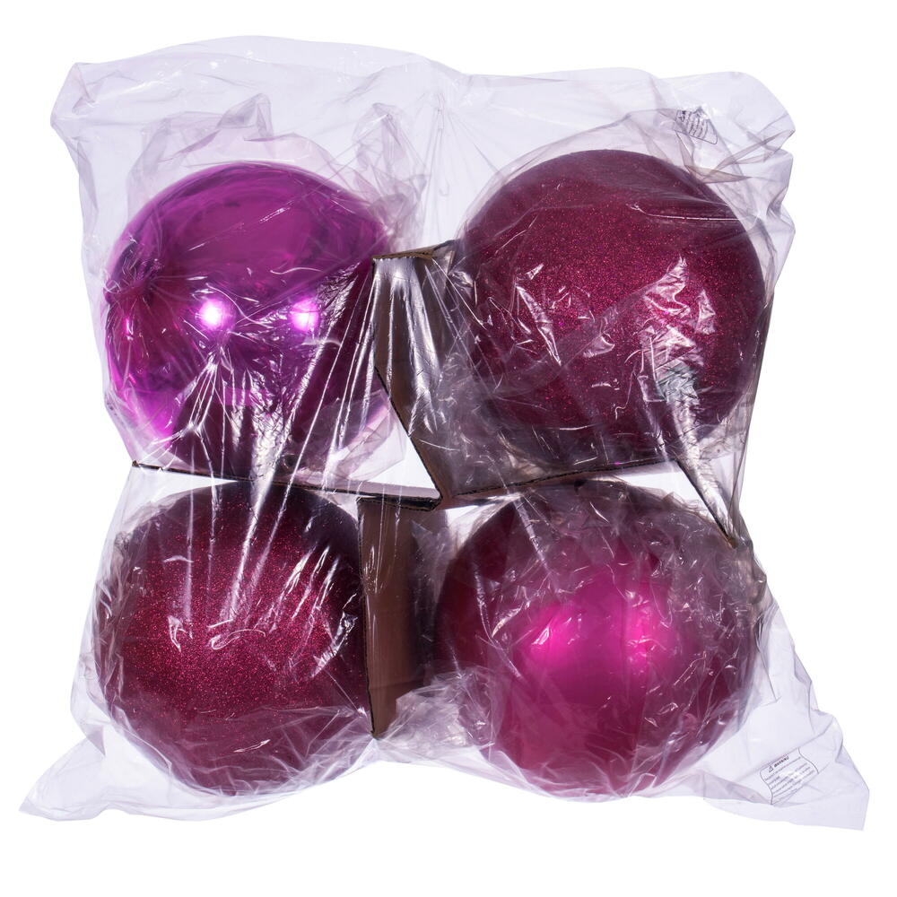 Vickerman 10" Hot Pink 4-Finish Ball Ornament 4 per box.
