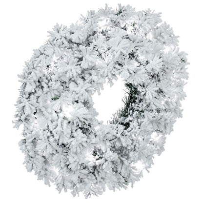 Vickerman 24" Flocked Alaskan Artificial Christmas Wreath Pure White Single Mold LED Mini Lights