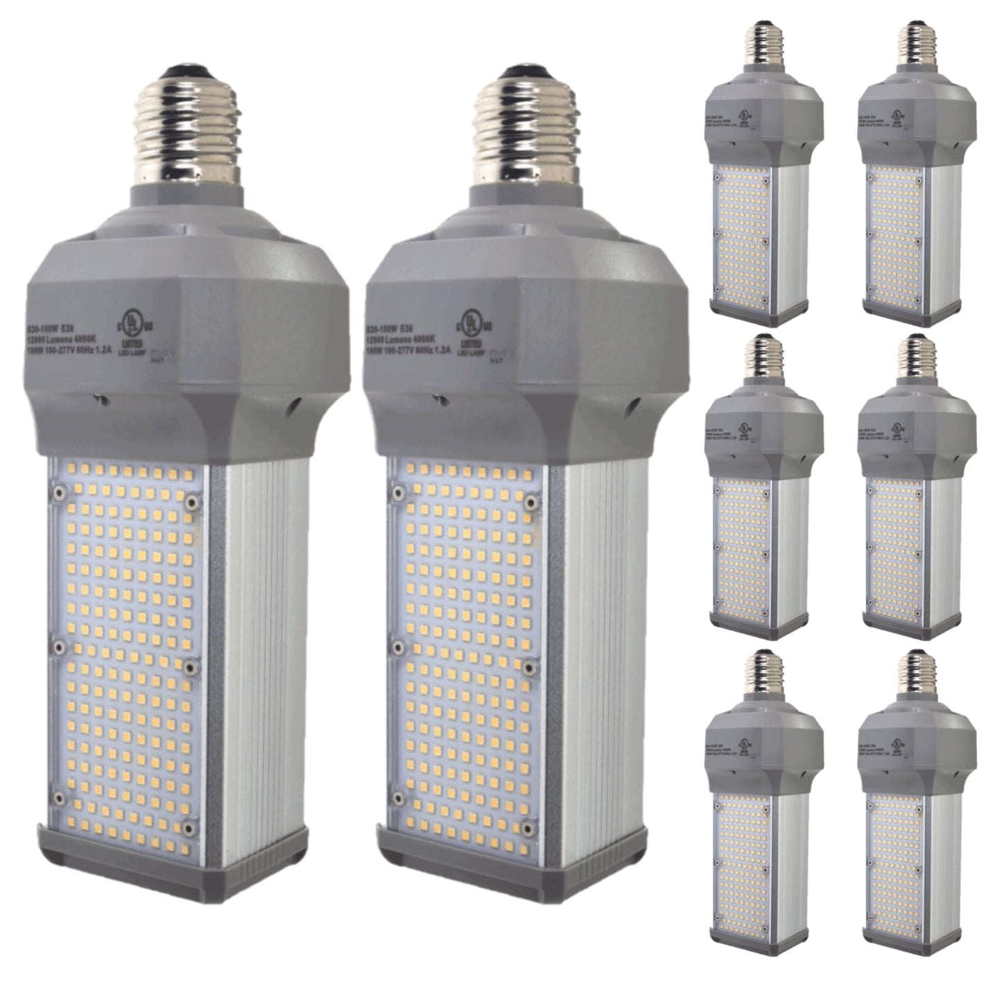 Damar- LED Parking Lot Street Lamp 100W 12000 Lumens 4000K Cool White E39 Swivel Base 100-277V UL Listed Pack of 8- Commercial Security Flood Lights for Barn Yard Stadium Roadway Garage Warehouse