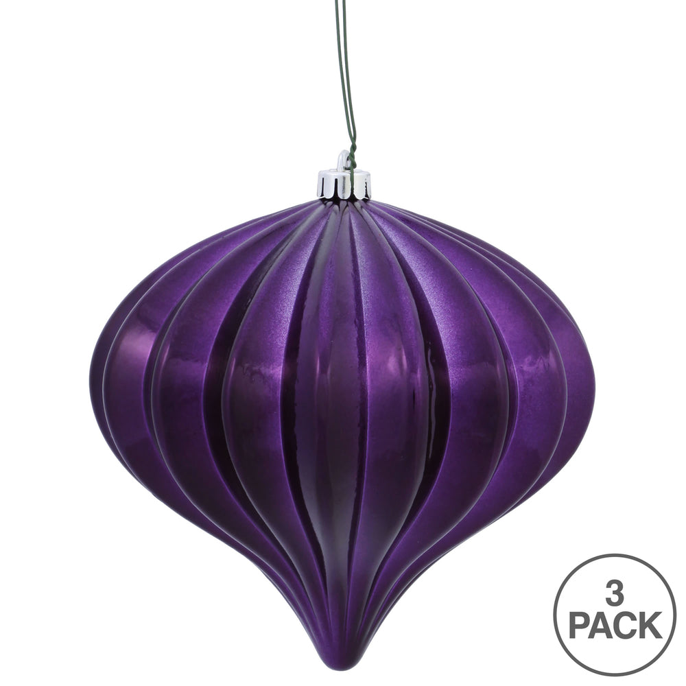 Vickerman 5.7" Plum Shiny Onion Christmas Ornament UV treated Set of 3