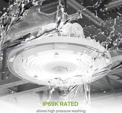ASD Lighting LED UFO High Bay with Q-base Power Adjustable 100/150/200W 120-277V CCT Selectable 3000/4000/5000K Dimmable White UL DLC Premium