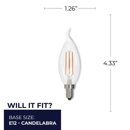 BULBRITE LED CA10 CANDELABRA SCREW (E12) 4.5W DIMMABLE FILAMENT LIGHT BULB 2700K/WARM WHITE 40W INCANDESCENT EQUIVALENT 4PK (776859)