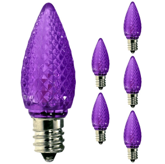Damar- C7 LED Replacement Christmas Light Bulb Twinkle Transparent Faceted Purple Color 0.96W E12 Candelabra Base 100-130V Pack of 6- Shatterproof String Light for Patio Holiday Party Decor