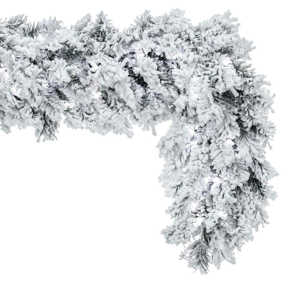 Vickerman 9' x 16" Flocked Alaskan Artificial Christmas Garland Pure White LED Mini Lights