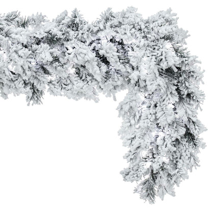 Vickerman 9' x 16" Flocked Alaskan Artificial Christmas Garland Pure White LED Mini Lights