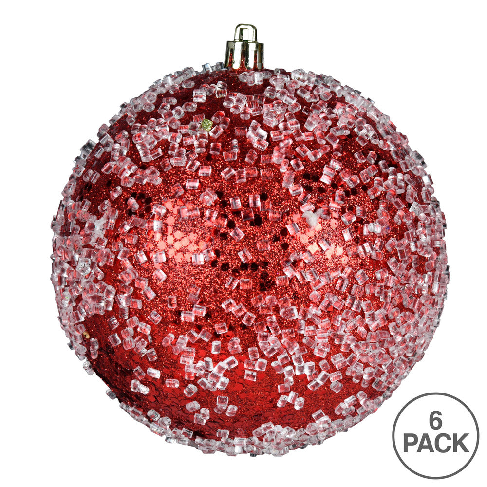 Vickerman 4" Red Glitter Hail Ball Ornament 6 per Bag