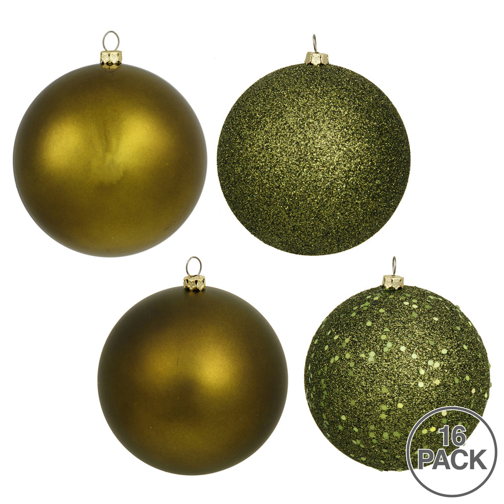 Vickerman 3" Olive 4-Finish Ball Ornament Assortment 16 per Box