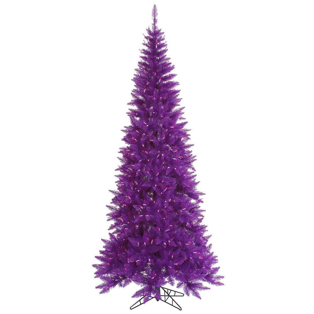 Vickerman 7.5' Purple Fir Slim Artificial Christmas Tree Purple  Dura-lit LED Lights