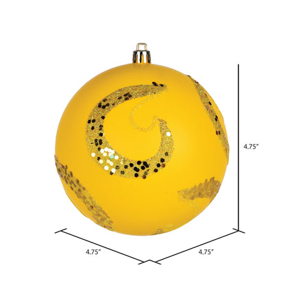 Vickerman 4.75" Yellow Matte Sequin Swirl Ornament 4 per Bag