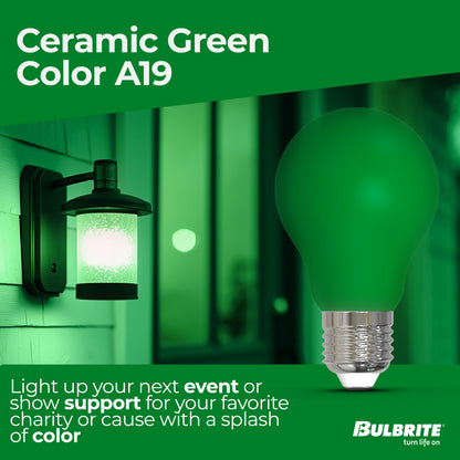 Bulbrite 776108 25-Watt Equivalent Ceramic Green Color A19 Weatherproof Outdoor E26 Medium Base LED Light Bulb