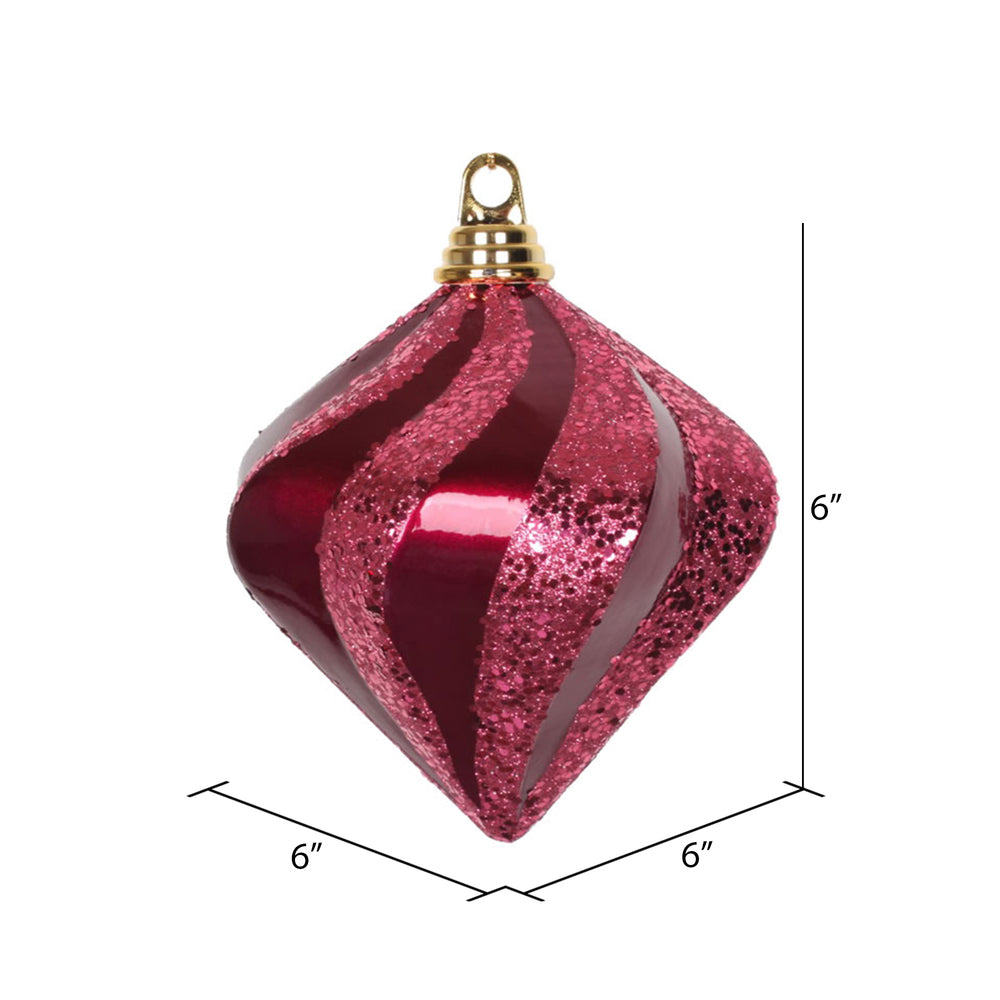 Vickerman 6'' Fuschia Candy/Glitter Swirl Diamond Christmas Ornament