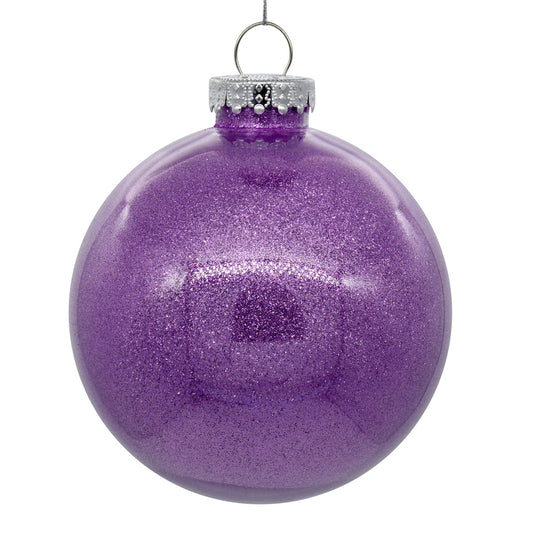 Vickerman 4.75" Clear Ball Christmas Ornament with Lavender Glitter Interior 4 Pieces per bag