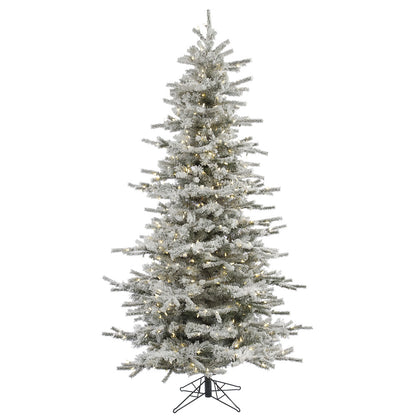 Vickerman 8.5' Flocked Sierra Fir Slim Artificial Christmas Tree Pure White Single Mold LED lights