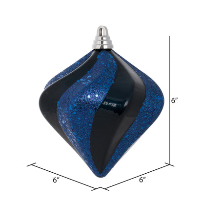 Vickerman 6" Midnight Blue Candy Glitt Swirl Diamond Christmas Ornament