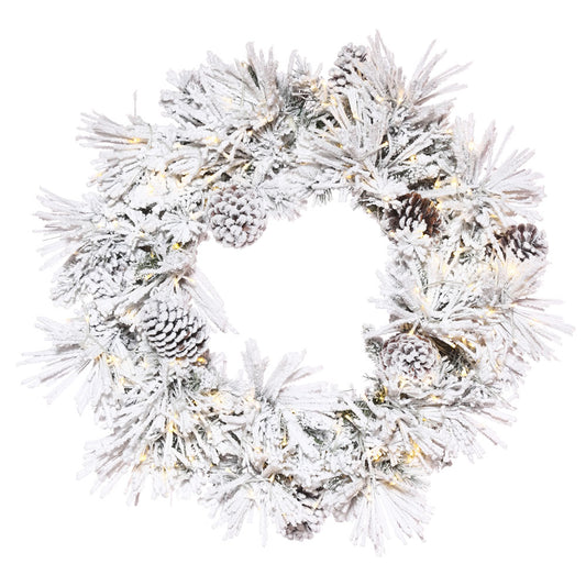 Vickerman 60" Flocked Atka Artificial Christmas Wreath Warm White LED lights.