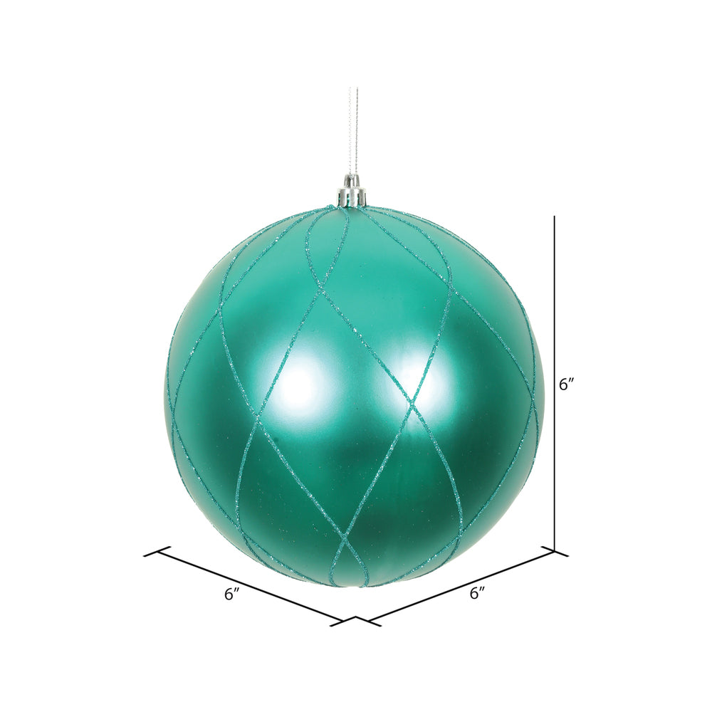 Vickerman 6" Teal Matte and Glitter Swirl Ball Ornament 3 per Box