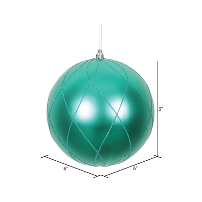 Vickerman 6" Teal Matte and Glitter Swirl Ball Ornament 3 per Box