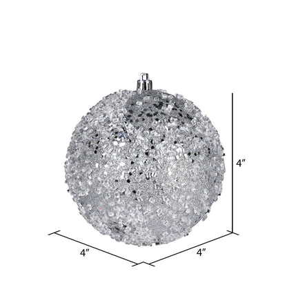 Vickerman 4" Silver Glitter Hail Ball Ornament 6 per Bag