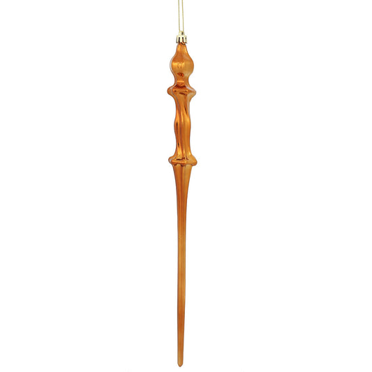 Vickerman 15.7" Copper Shiny Icicle Ornament with drilled and wired caps. Comes 3 per Box.