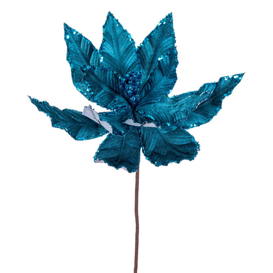 Vickerman 24" Turquoise Velvet Sequin Trim Poinsettia 3 per bag.
