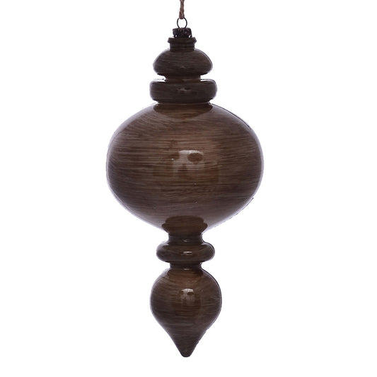 Vickerman 9" Pewter Wood Grain Rounded Finial Ornament. These ornaments are the perfect addition to any holiday decorating project. They features a light wood grain pattern. Includes 3 pieces per pack.