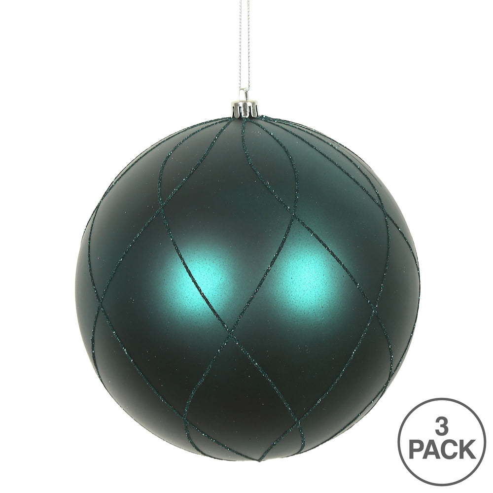 Vickerman 6" Sea Blue Matte and Glitter Swirl Ball Ornament 3 per Box
