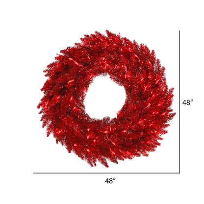 Vickerman 48" Tinsel Red Fir Artificial Christmas Wreath Red Dura-Lit LED lights.