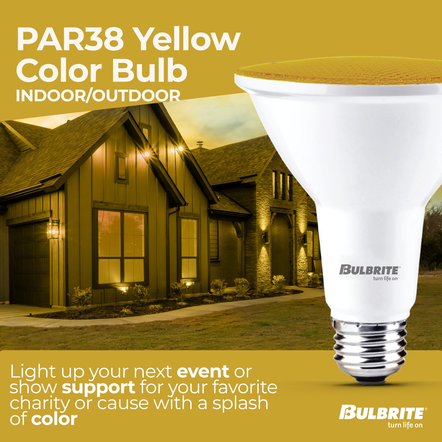 Bulbrite 772502 90-Watt Equivalent, Yellow Color PAR38 Weatherproof Outdoor E26 Medium Base Flood LED Light Bulb